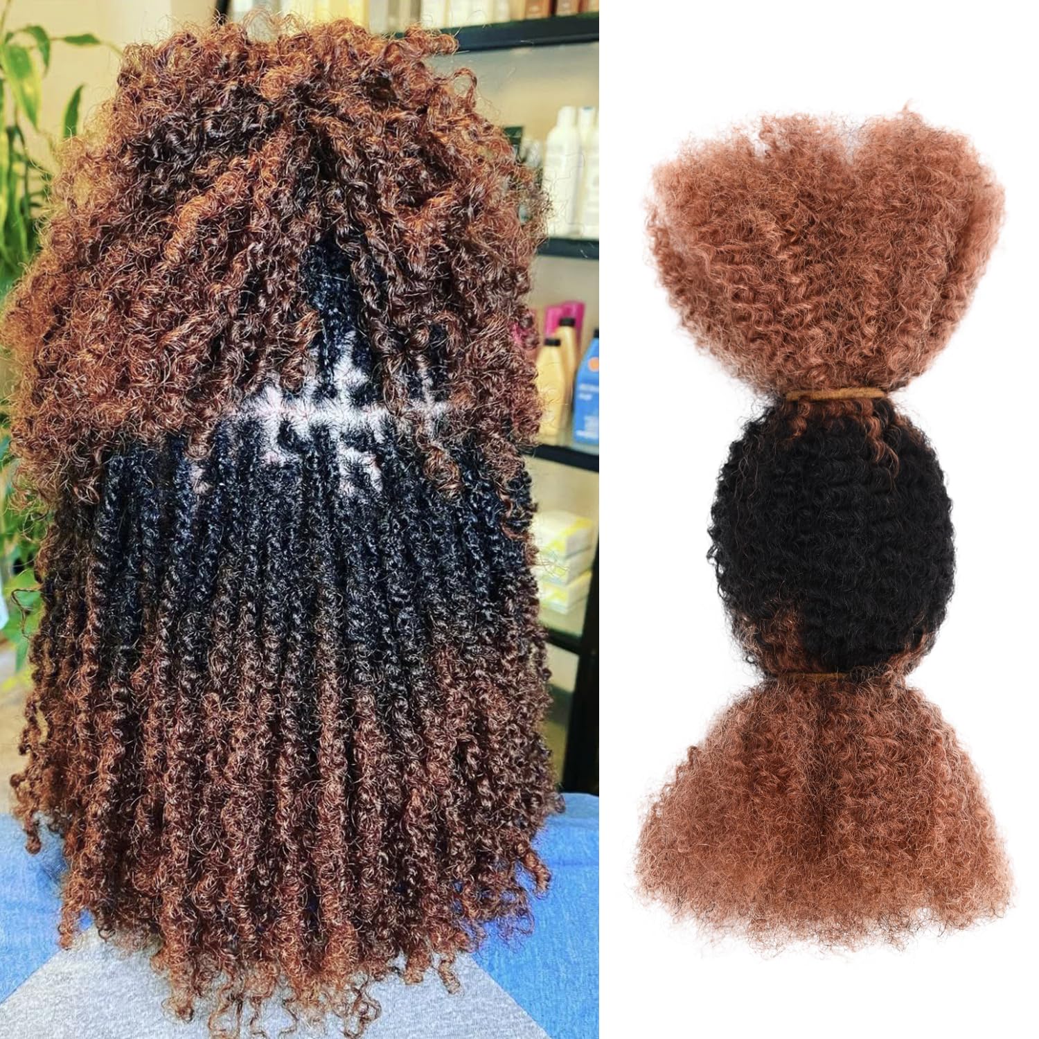 View 1 of ?Afro Kinkys Bulk Human Hair Kinky-Curly 100% Real Human Hair for Twist, Braiding, Dreadlocks & Sister Locs, Natural Soft Pre Fluffed, Can Be Dyed Bleached (#30/1B/30, 16 Inch)