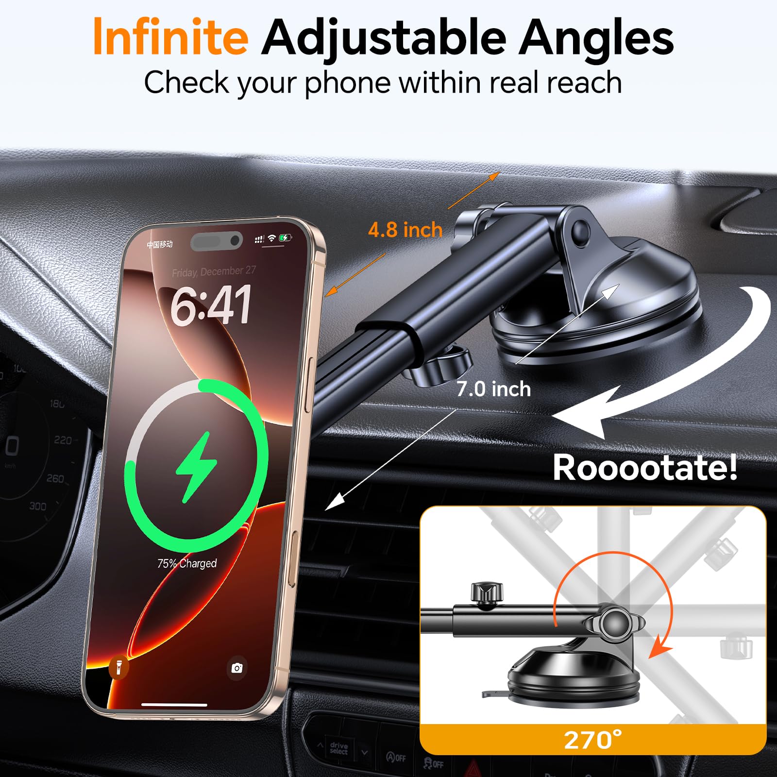 Coolpow for MagSafe Car Mount Charger【Ultra Magnet】Magnetic Phone Holders for Your Car Charger【Windshield+Vent+Dash】Magnetic Wireless Car Phone Holder Charger Car Mount for iPhone 17 Pro Max 16 15 14