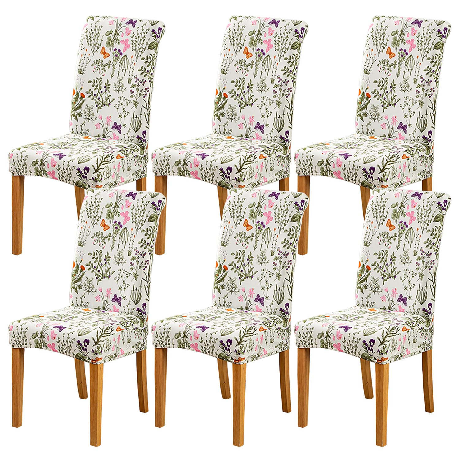 HZDHCLH Chair Covers Slipcovers 4/6 PCs Stretch Removable Washable Short Dining Chair Protector Cover Seat for Hotel,Dining Room,Ceremony (Flowers and Grass,6 PCS)