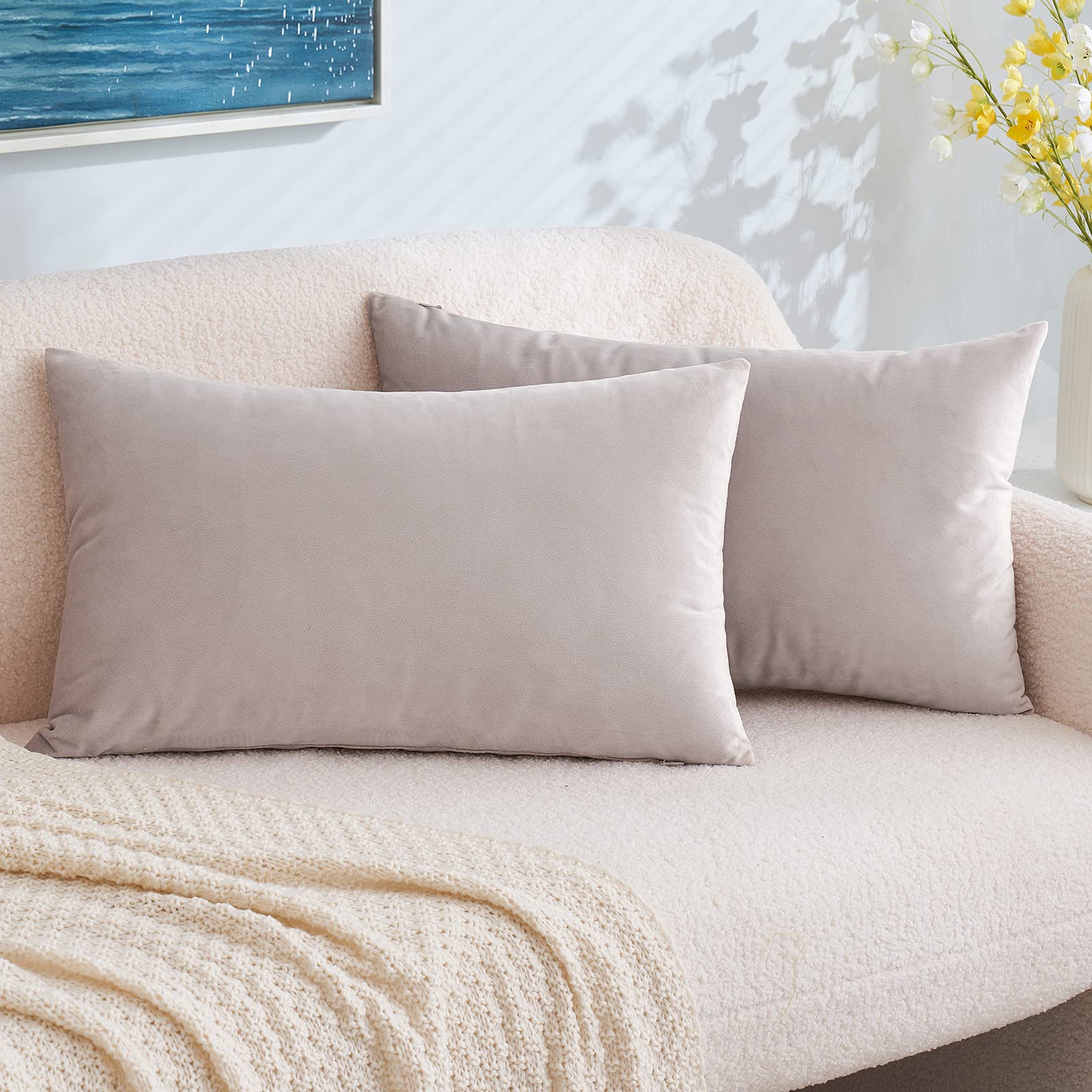 EMEMA Velvet Cushion Cover, Decorative Cushion Cover, Sofa Cushion, Lumbar Cushion, Throw Cushion Cover with Hidden Zip, Bedroom, Sofa, Set of 2, 40 x 60 cm, Heart Wood — image 1