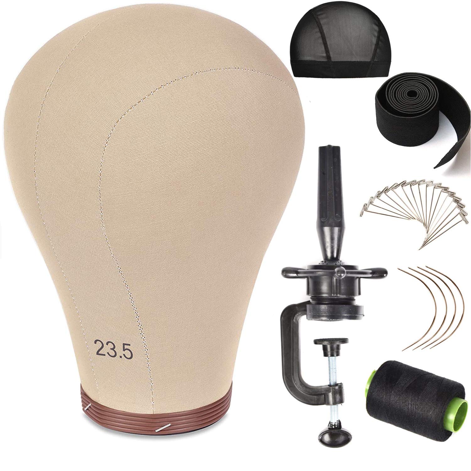 Photo 1 of ZGCYSMHT 23.5 Inch Wig Head Cork Canvas Block Mannequin With Stand for Making Wigs