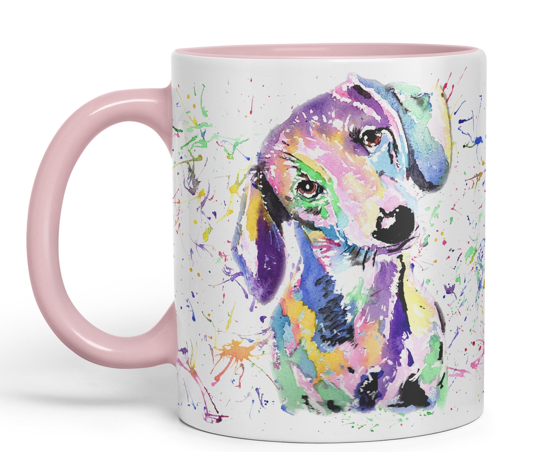 Vixar Dachshund Dog Sausage Wiener Badger Pet Watercolour Rainbow Art Ceramic 330 ml Coloured Mug Cup Gift Birthday Work Office Christmas Tea Coffee (Pink)