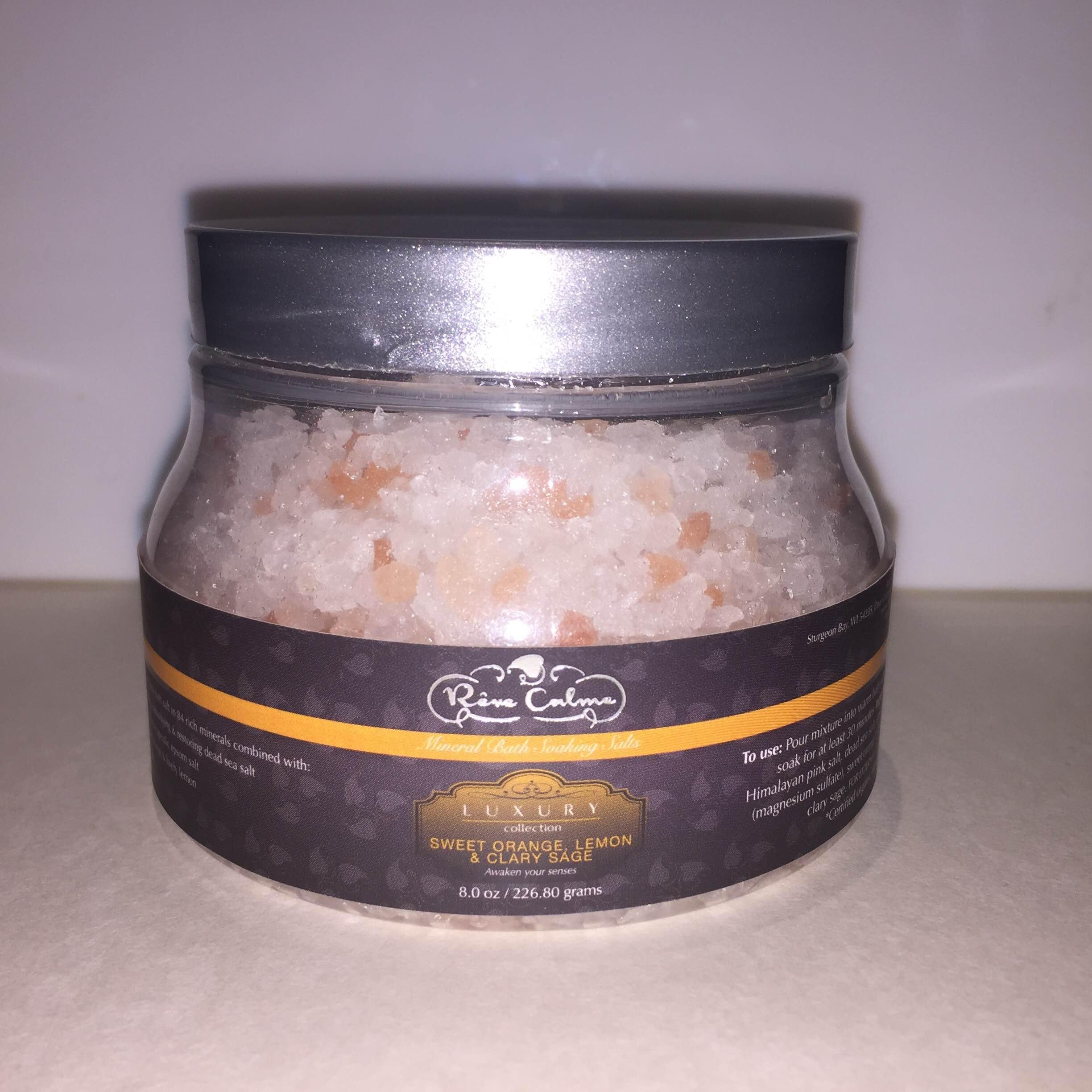 Reve Calme LUXURY COLLECTION Mineral Bath Soaking Salts (Sweet Orange Lemon & Clary Sage) - 8oz
