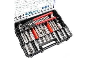 Seept 405Pcs 15-Sizes 304 Stainless Steel Single Ear Hose Clamps with Ear clamp plier 5.3-36.1mm Crimp Hose Clamps Assortment