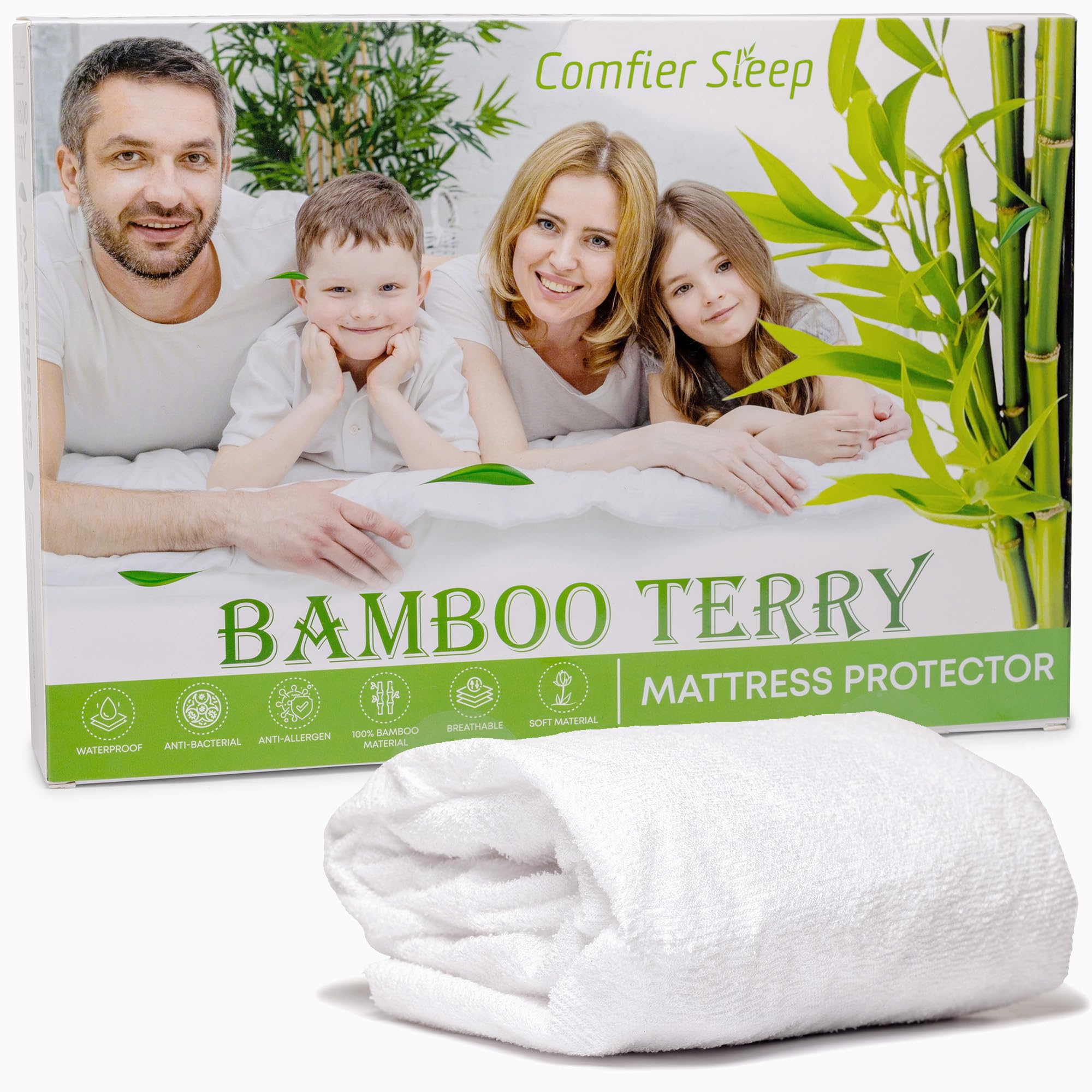 Mattress Protector Super King Size 180x200cm – Bamboo Terry Fitted Cover Extra Deep – Soft Breathable Super King Mattress Protector for Daily Comfort