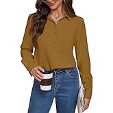 ioofory Women Wrinkle Free Soft and Breathable Chiffon Button Down Long Sleeve Blouse Collared Shirt Work Casual Tops