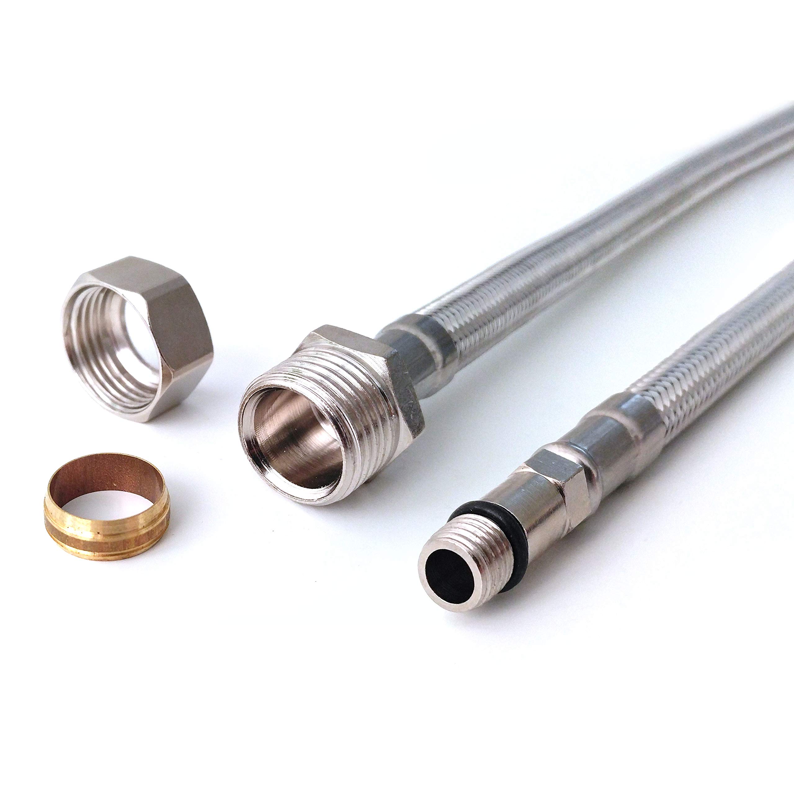 Xcel Home™ Pair of 900mm M12 x 15mm Compression Monobloc Tap Connectors Kitchen Basin Flexi Pipes - Stainless Steel, Rust and Corrosion Free