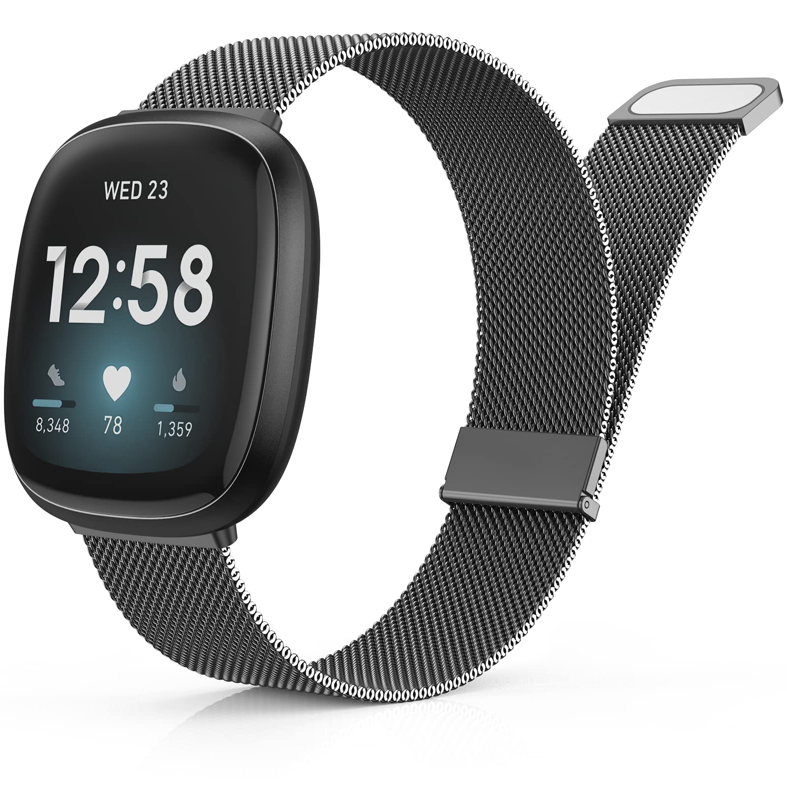 Yoohoo Straps Compatible with Fitbit Versa 3/Fitbit Versa 4/Fitbit Sense 2,Adjustable Stainless Steel with Double Magnetic Clasp Replacement Straps for Women Men/Space Gray