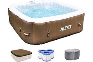 ALEKO Inflatable Hot Tub Spa | Personal High Powered Jetted Bubble | 250 Gallon | Brown and White | HTISQ6BRWH