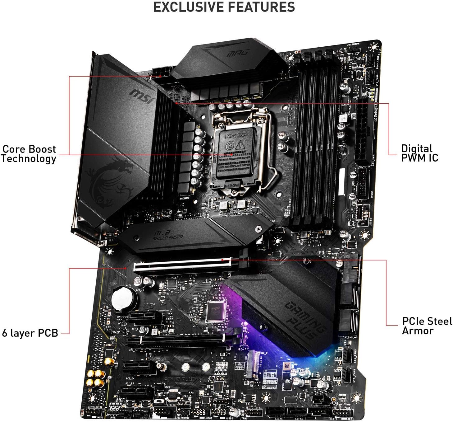 MSI MPG Z490 GAMING PLUS Motherboard ATX, LGA1200, DDR4, LAN, USB 3.2 Gen2, Type C, M.2, DisplayPort, HDMI - Image 4
