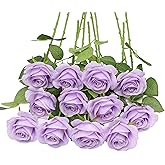 JUSMAI 12pcs Lavender Roses Artificial Flowers Lliac Roses Purple Roses Fake Roses Flowers with Long Stems Silk Flowers for Wedding Bouquet Centerpices Decorations Party Bridal Baby Shower