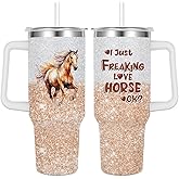 Jiaazerd Horse Gift: Insulated Stainless Steel Tumbler 40 oz with Handle & Straw (Horse Lover)
