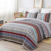 WONGS BEDDING Boho Quilt Set Queen Size, Brown Bohemian 3 Pieces Quilt Bedding Sets, Lightweight Microfiber Bedspread Coverlet Set for All Season (96"x90")