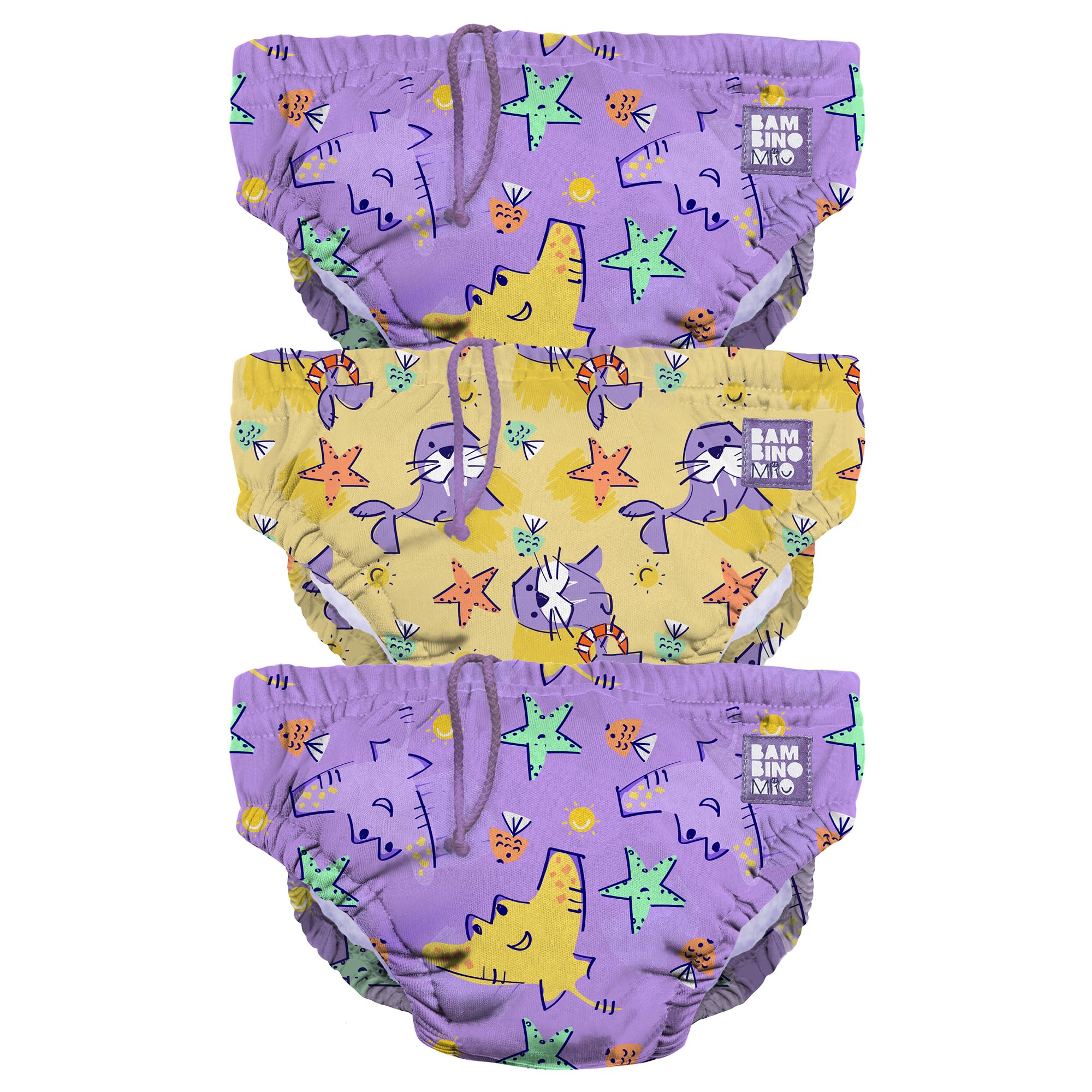 Bambino Mio Swim Nappy Pants, (1-2 Years) Reusable Unisex Pull-up Swim Nappies 3-Pack, Washable (Purple Stingray)
