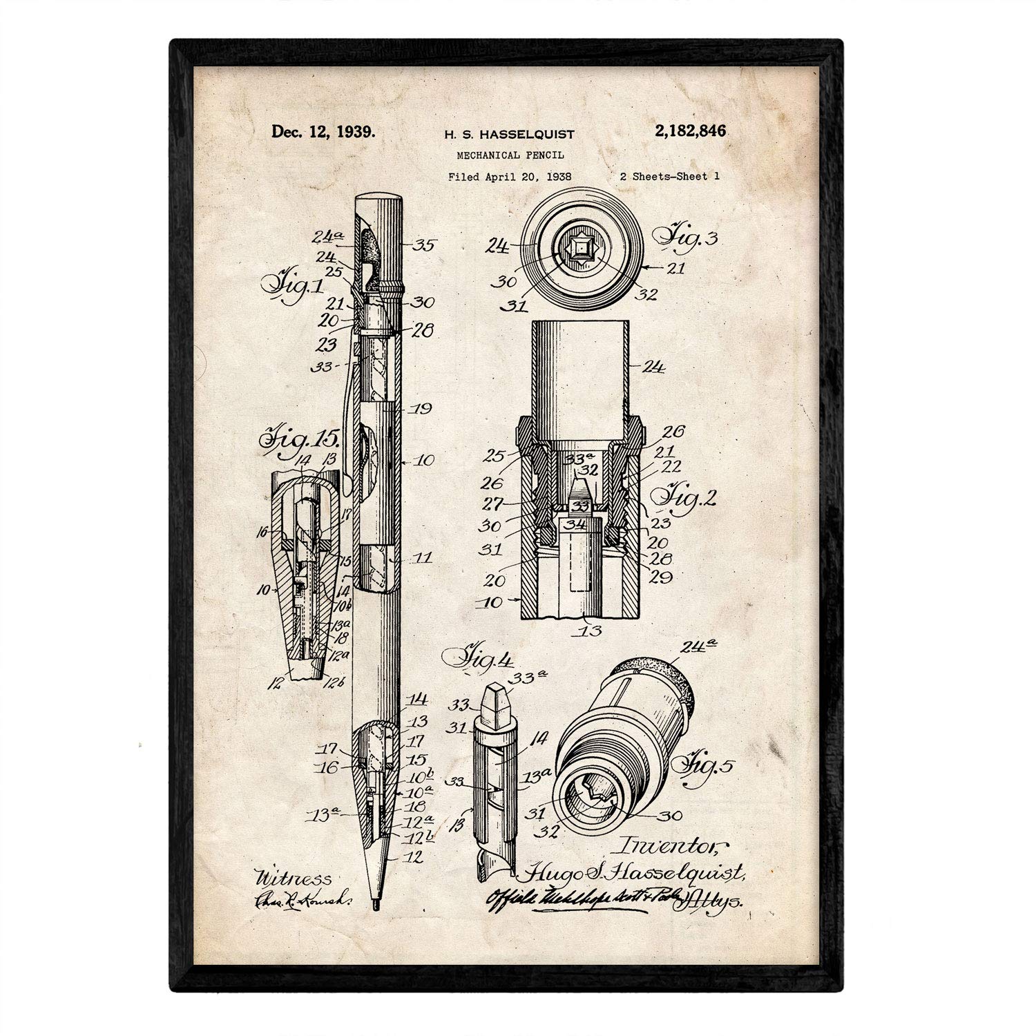 Nacnic Poster with Patent Portaminas. Sheet with old design patent in A3 size and vintage background