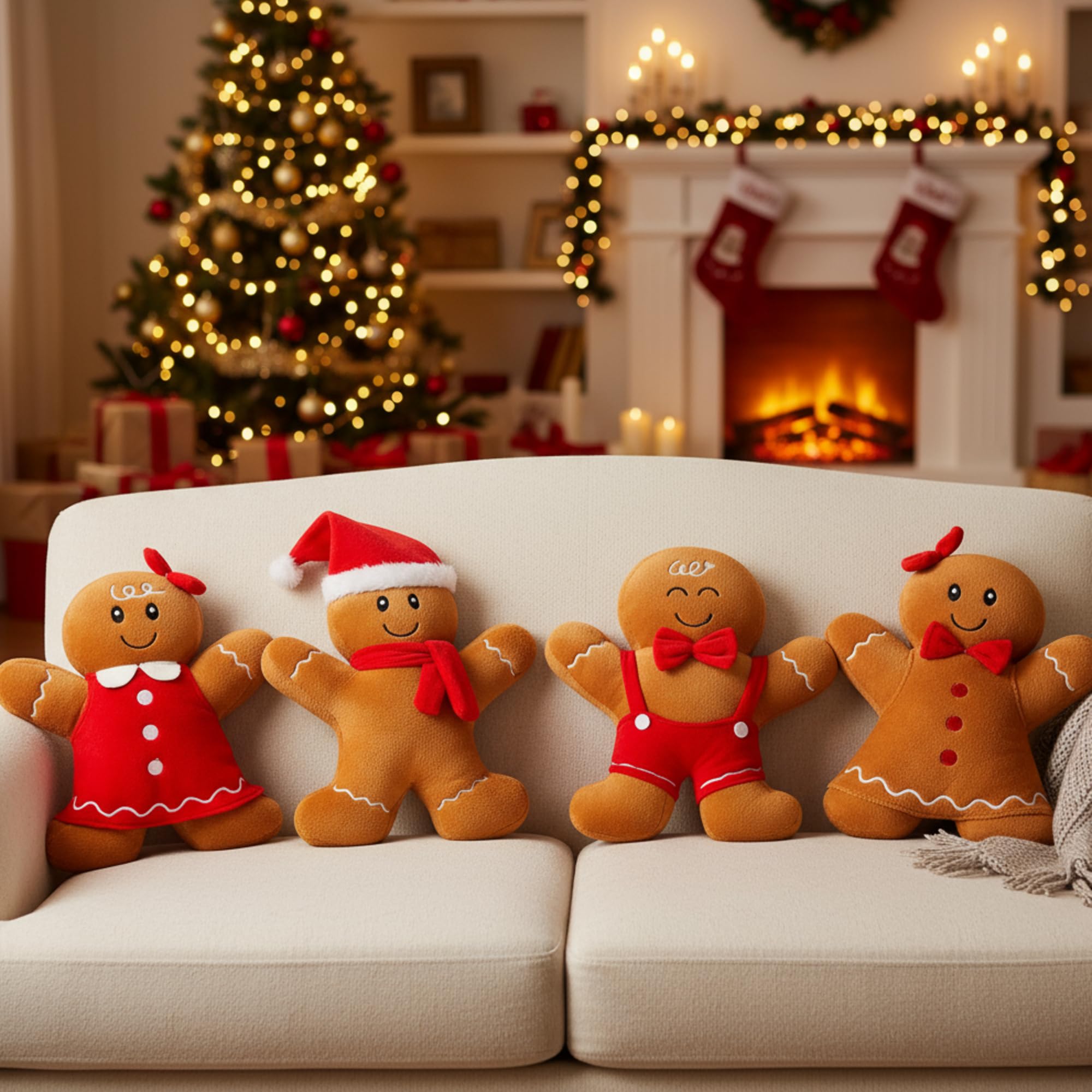 Photo 1 of Poen 4 Pcs Christmas Gingerbread Plush Throw Pillows 10 Inches Gingerbread Man Throw Pillow Xmas Decor Gifts for Christmas Stuffed Gift for Family Friends (Sweet Style)