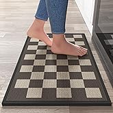 YDKGL Kitchen Mats for Floor, Super Absorbent Kitchen Rugs Non Slip Washable, Linen-Look Woven Cushion Kitchen Runner Rug, Kitchen Sink Standing Mat, Black Beige Checkered 17"x30"