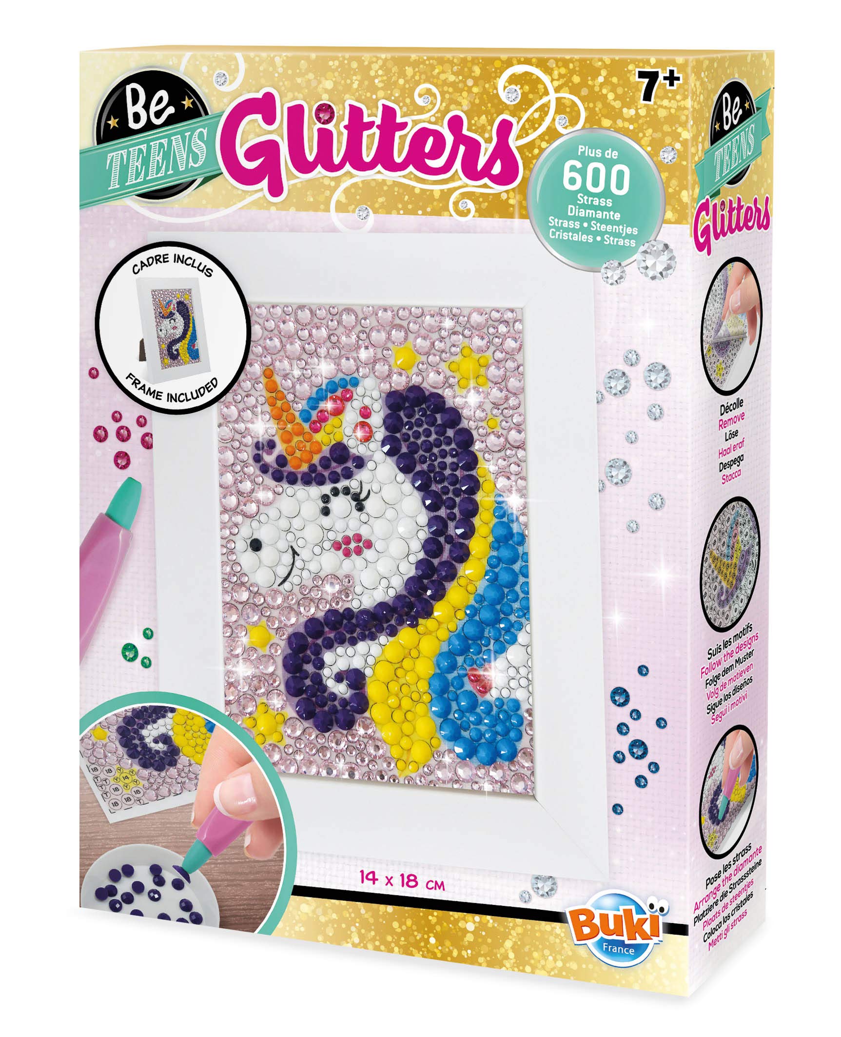 Buki France DP002 Be Teens Glitters - Unicorn. Glittery Diamante Arts & Crafts Kit. DIY Decorative Mosaic with Wooden Photo Frame. Creative Gift Suitable for Boys & Girls 7+