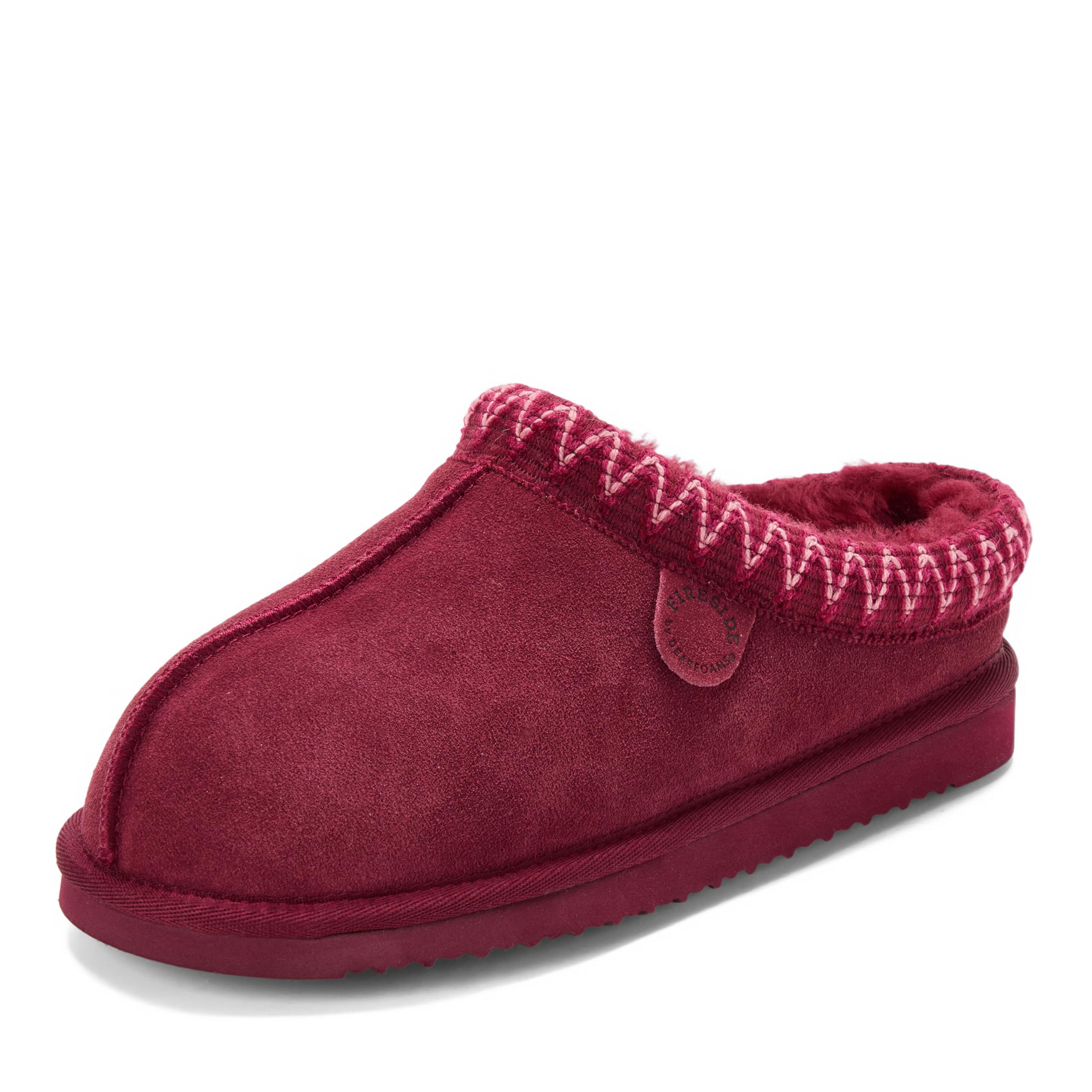 Dearfoams Women's Greta Genuine Shearling Clog with Taping, Dark Red, 7 Image