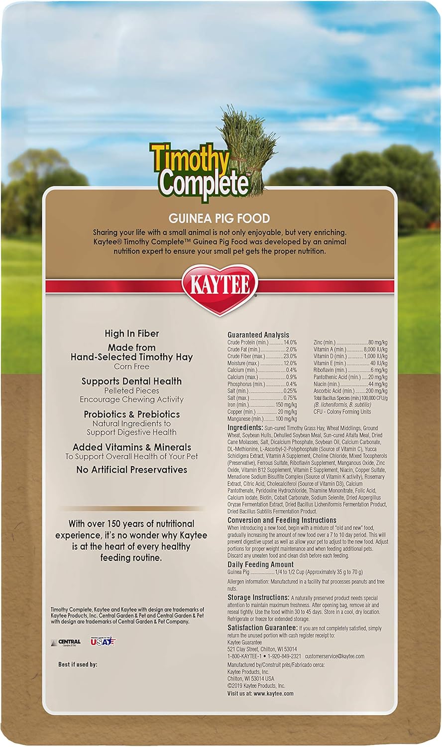 Kaytee Timothy Complete Guinea Pig Food 5 Pounds : Pet Food : Pet Supplies