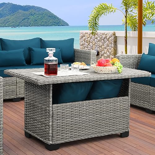 Rattaner 46 Inches Outdoor Coffee Table with Storage Wicker Patio