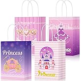 16Pcs Princess Goodie Bags, Pink Princess Party Favor Bags with Handles, 4 Styles Paper Thick Bottom Reusable Castle Treat Candy Gift Bags for Party Decorations Birthday Supplies Baby Shower Wedding(16)