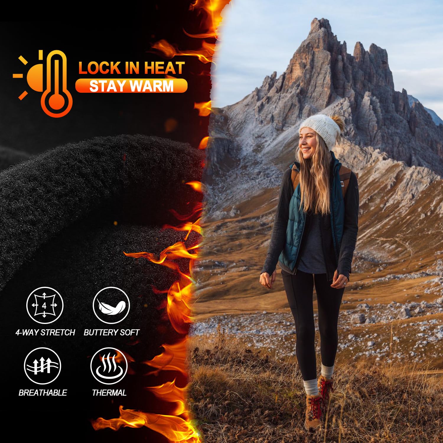 ACTINPUT Thermo Leggings Damen Gefütterte Thermoleggins High Waist Thermohose Winter Warme Sportleggins Strumpfhosen Yogahose Laufhose Sporthose mit Taschen(Schwarz,L-XL)