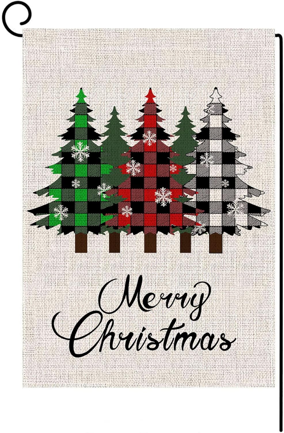 LANMEI Merry Christmas Garden Flag Vertical Double Sided Winter Buffalo Plaid Tree Yard Flag, Christmas Holiday Rustic Yard Outdoor Decoration 12.5 x 18 Inch