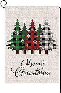 LANMEI Merry Christmas Garden Flag Vertical Double Sided Winter Buffalo Plaid Tree Yard Flag, Christmas Holiday Rustic Yard Outdoor Decoration 12.5 x 18 Inch