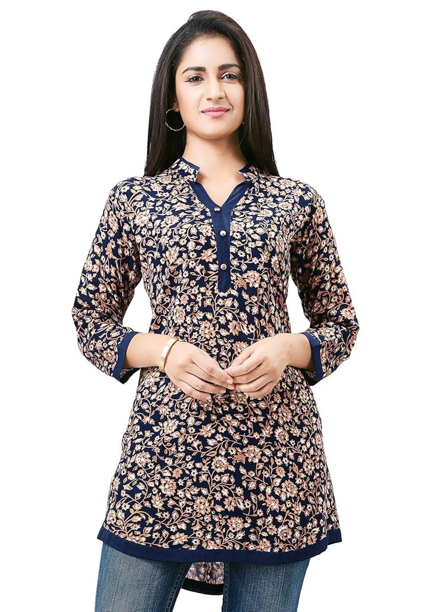 aarnaa short kurtis for women 3/4 sleeve & mandarin collar, rayon tunic