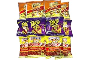 QT LIMITED Hot Chips Variety Pack - Takis Fuego, Flamin' Hot Cheetos, and Chester's Hot Fries Pack of 12 with a Mystery Item, Perfect Snack with a Surprise