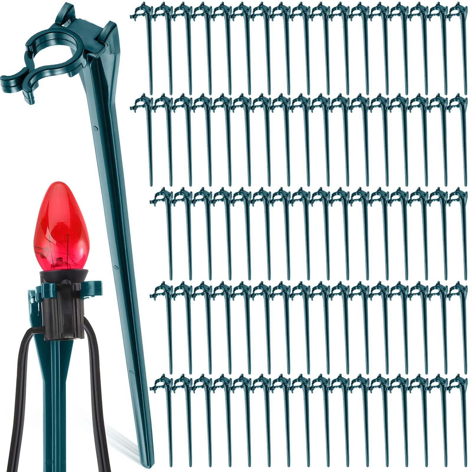Jetec Christmas Light Stakes Universal Yard Lawn Holiday Light Stakes for C7 C9 String Lights, 7.5 Inch Ground Stake for Christmas Outdoor Lights Holders on Yards, Driveways, Pathways (Green,120 Pcs)
