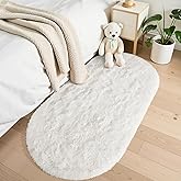 OLANLY Fluffy Soft Area Rugs for Bedroom, 2.6x5.3 Feet Machine Washable Oval Rug, Non-Slip Beside Carpet for Kids Room, Playr