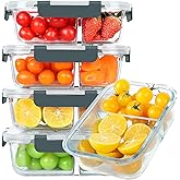 KOMUEE 30 oz 5 Pack Glass Meal Prep Containers 2 Compartments, Glass Food Storage Containers with Lids, Airtight Lunch Box, Microwave, Oven and Freezer Safe