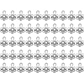 PPhtony Small Flower Charms Metal Vintage Pendant Charm Bead for Bracelet Earring Necklace Keychain Jewelry Making Cards Tags Crafting Supplies, 50PCS