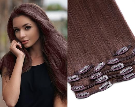 Remy Clip In Extensions Set 100% Echthaar 7 Teilig 70 Gramm Hochwertige Haarverlängerung und Haarverdichtung in 40cm Länge Cl