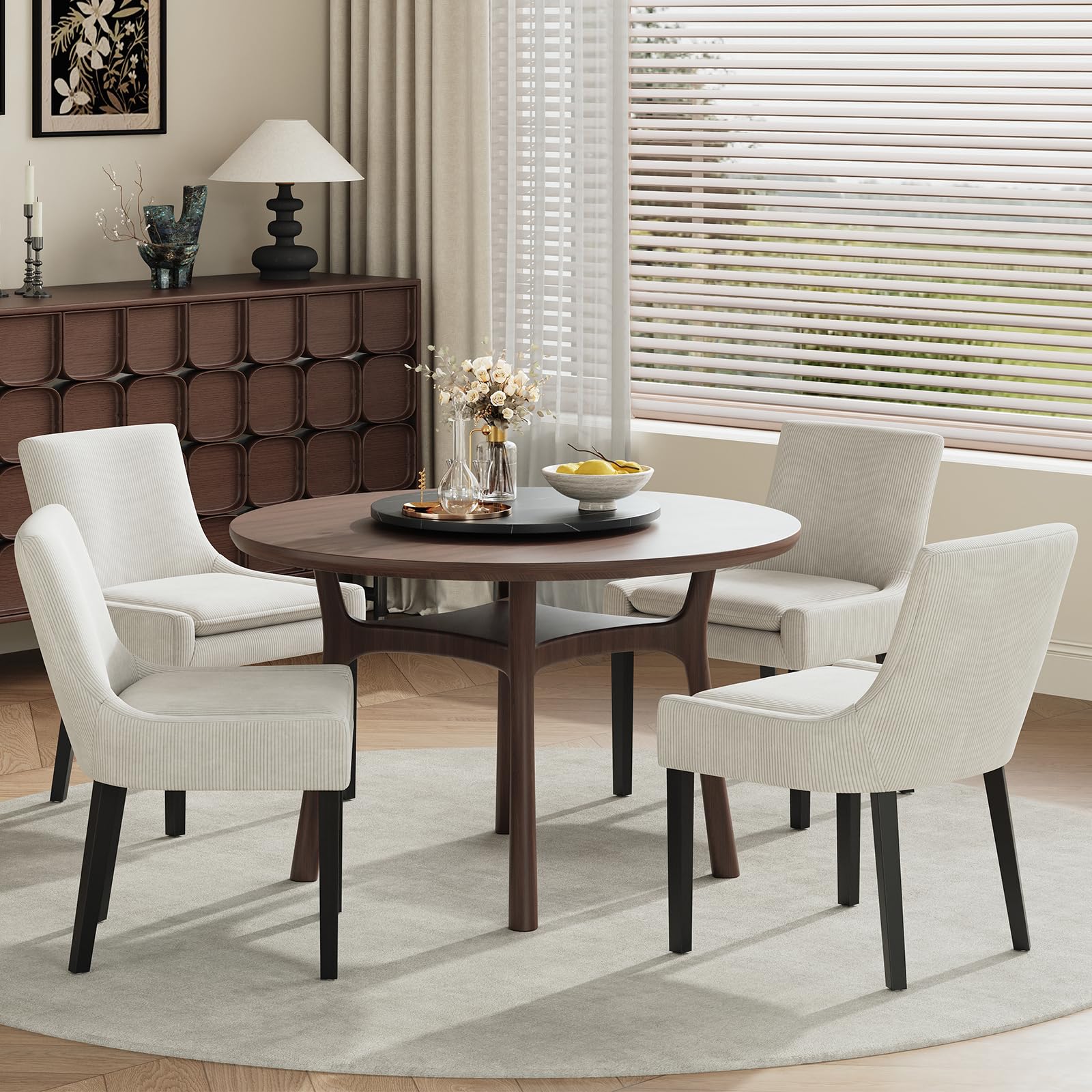 Photo 1 of ***PARTIAL SET ONLY 2 CHAIRS / MISSING LEGS FOR BOTH CHAIRS*** MALOL Modern Dining Chairs Set of 4, Upholstered Corduroy Dining Room Chairs with Wood Legs, Mid-Back Padded Kitchen Side Chairs for Dining Room, Beige