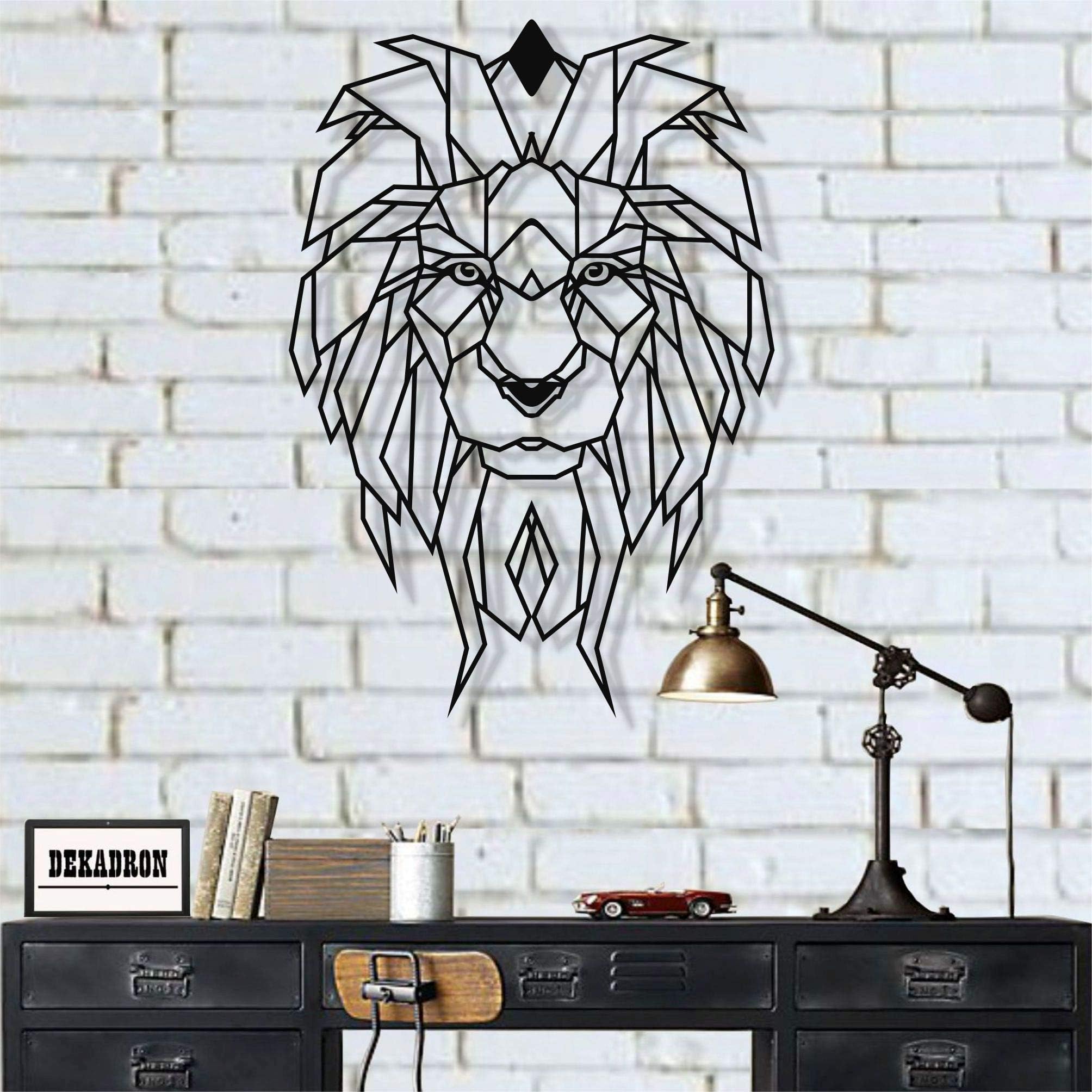 Metal Wall Art, Geometric Metal Lion Head, Metal Wall Decor, Office Wall Art, Geometric Wall Art, Metal Wall Sign (13"W x 18"H / 32x45 cm)