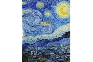 2024: Week To View With Hourly Schedule | Weekly Planner January - December | 8.5 x 11 Dated Agenda | Appointment Calendar | Organizer Book With Time Slots | Van Gogh Starry Night