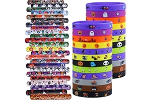 xutengy 48Pcs Halloween Party Favors Decorations Slap Bracelets Rubber Wristbands, Trick or Treat Party Favors, Classroom Prizes, Halloween Party Gift Treat Bag Filler Supply