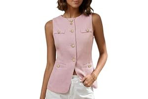 Mina Self Women's 2025 Summer Tweed Vest Tops Y2K Long Sleeveless Lightweight Fashion Fully-Lined Elegant Casual with Pockets