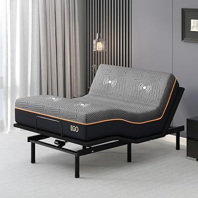 EGOHOME Adjustable Bed Frame Queen and 12" Memory Foam Mattress, Independent Head and Foot Incline Electric Bed with Massage, Wireless Remote, Zero Gravity, USB Ports, Adjustable Legs, No Headboard