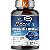 Magnesium L Threonate, Magtein, Brain Supplement for Memory, Focus, Sleep and Cognitive Support, High Absorption Magnesium L-Threonate, Non-GMO, No Laxative Effect &ndash; 2,000 mg, 120 Vegan Capsules