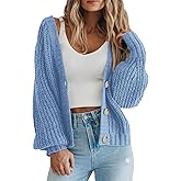 PRETTYGARDEN Women's Chunky Knit Open Front Sweater Long Sleeve Button Loose Short Cardigan Outerwear Coats