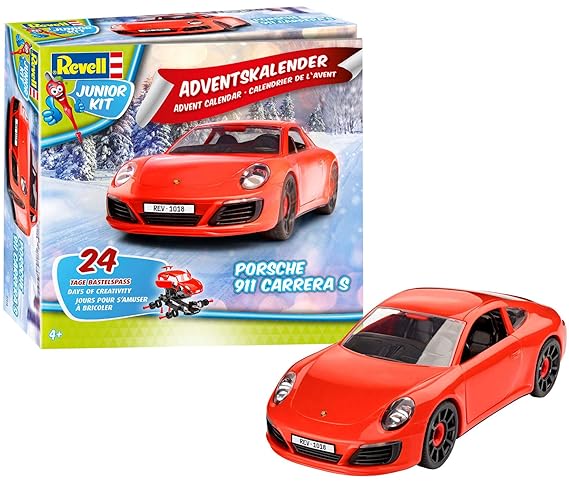 Revell Junior Kit 01018 - Adventskalender Porsche 911 Carrera S - 24 Tage cooler Bastelspaß, der Bausatz mit dem Schraubsyste