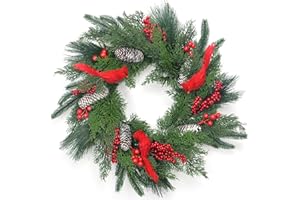 LOKEISNA Christmas Wreaths for Front Door, 24 in Cardinal Christmas Wreath, Vivid Wreaths for Front Door, Window, Table Decor, Wreath Decoration Gifts for Winter Day New Year Christmas Celebration