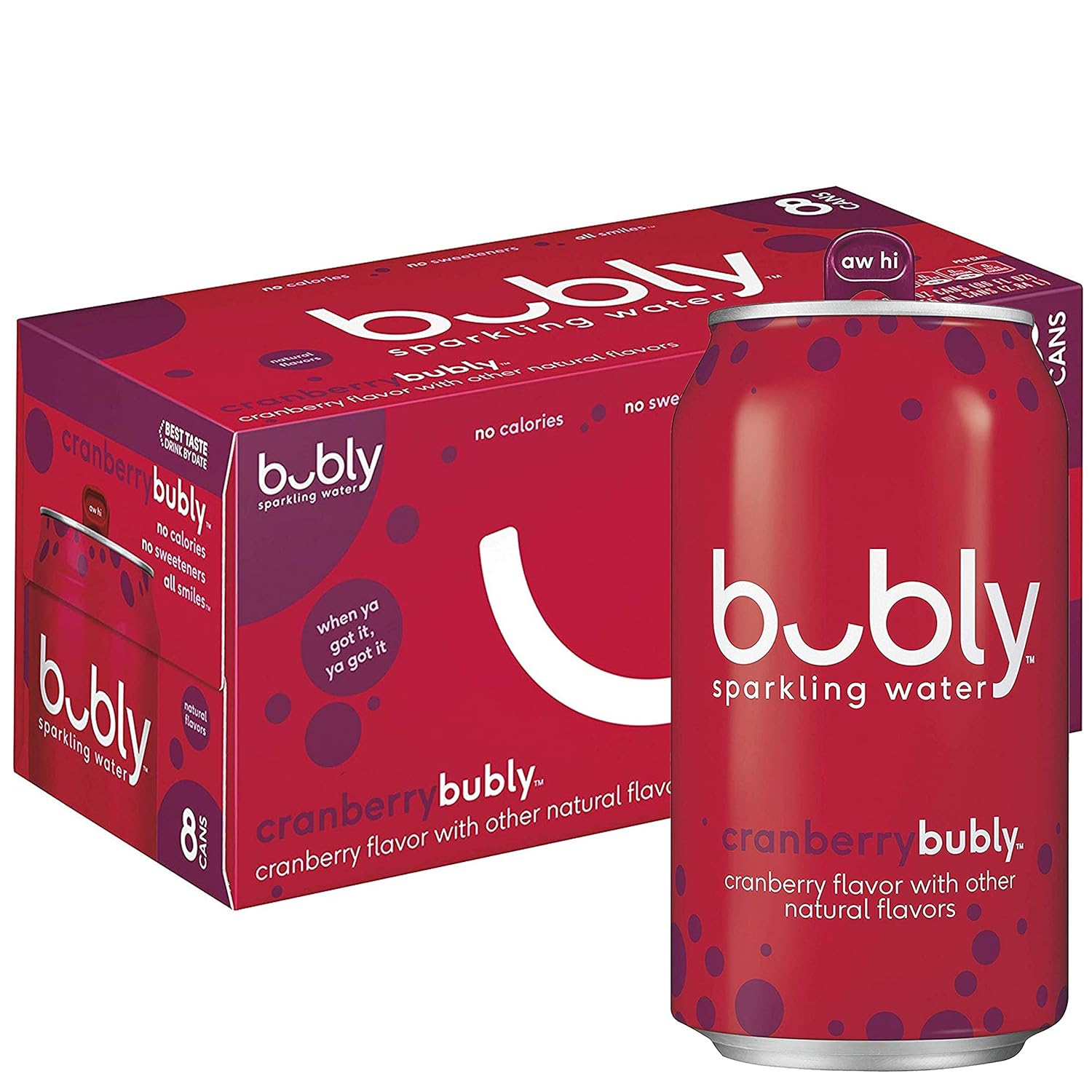 Bubly Sparkling Water, Cranberry, 12 Fl Oz (pack of 8)