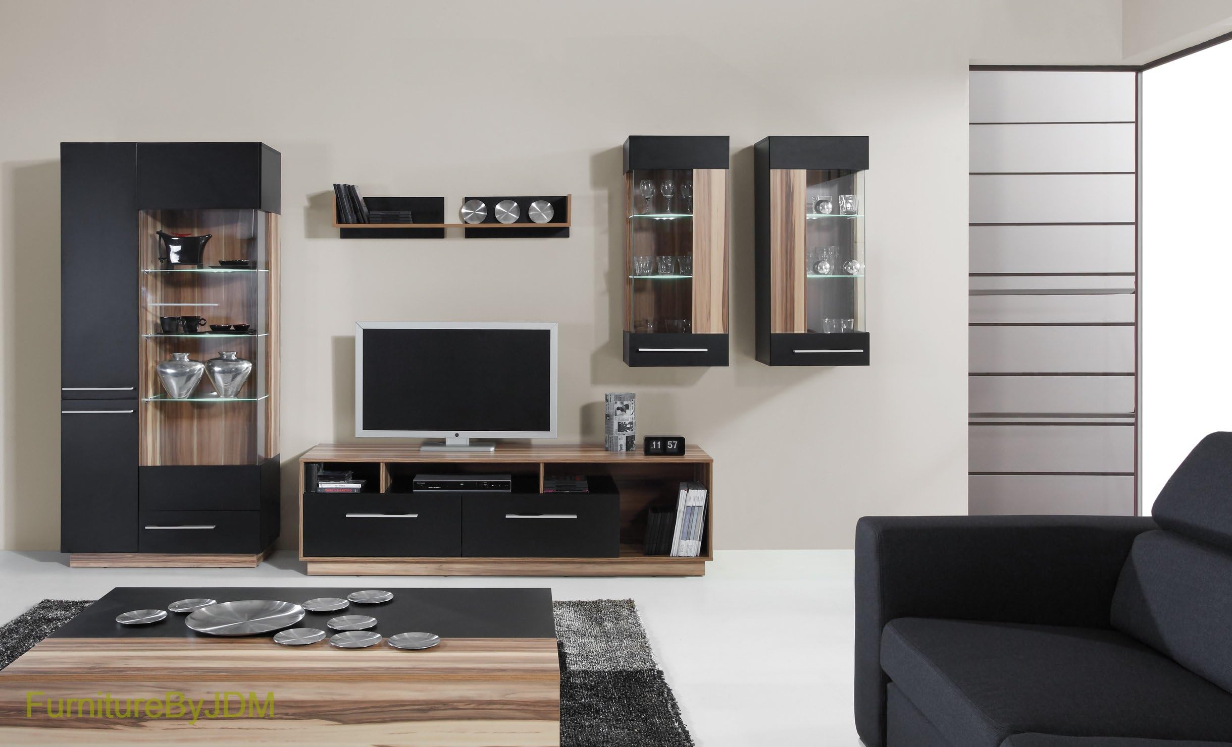 FurniturByJDM TV Wall Unit, TV Table Set, Living Room Set MONSUN Large TV Bench, Free Standing Display Unit, Wall-mounted Shelve, Wall-mounted Cabinets. (Monsun C)