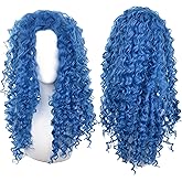 CICIBOLAYEZ 20inches/50cm Blue Curly Wig for Women Long Curly Wigs for Costume Party Cosplay Anime Synthetic Hair for Halloween Wigs with Wig Cap