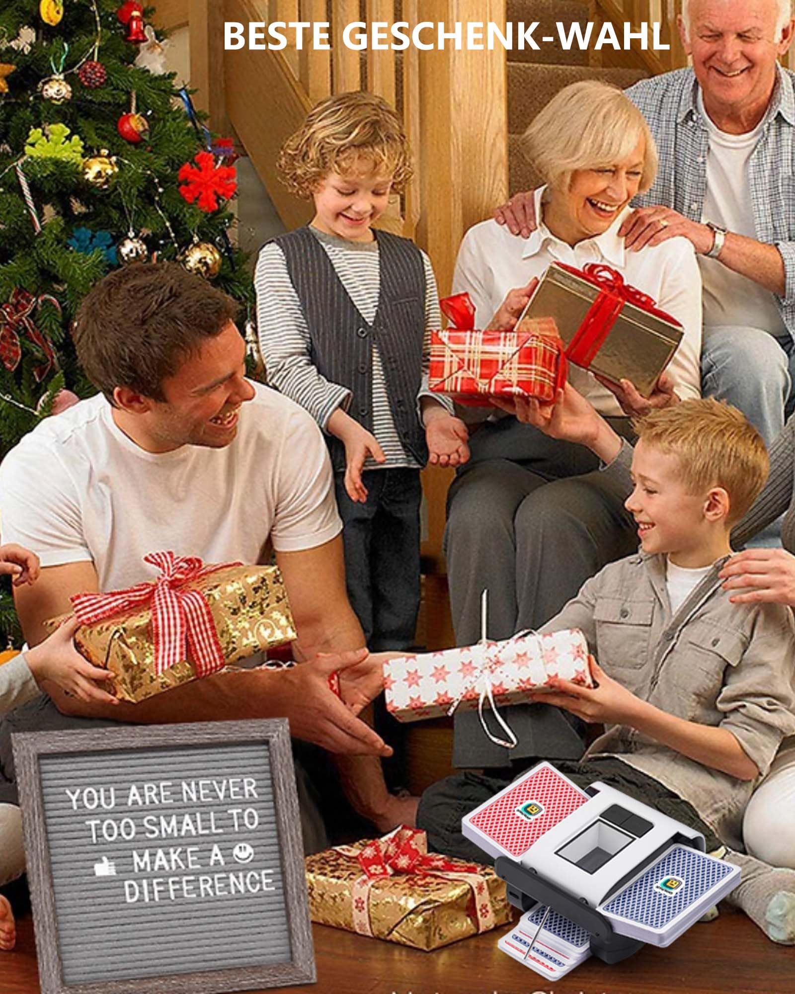 OUFUYU Kartenmischmaschine Elektrische, Automatischer Kartenmischer für 1–2 Decks One-Press Auto & Manueller Wiederaufladbar 2000mAh Geräuscharm für Poker UNO Blackjack Skip-BO Phase 10 Texas Hold'em 7